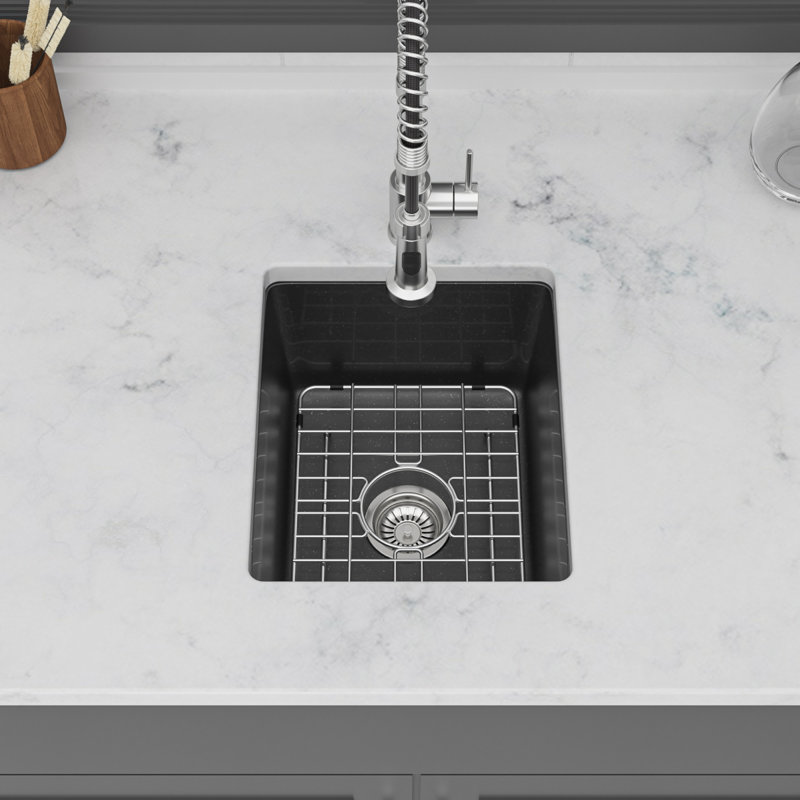 Évier de cuisine compact en quartz noir, conception moderne en granit pour les petites cuisines
