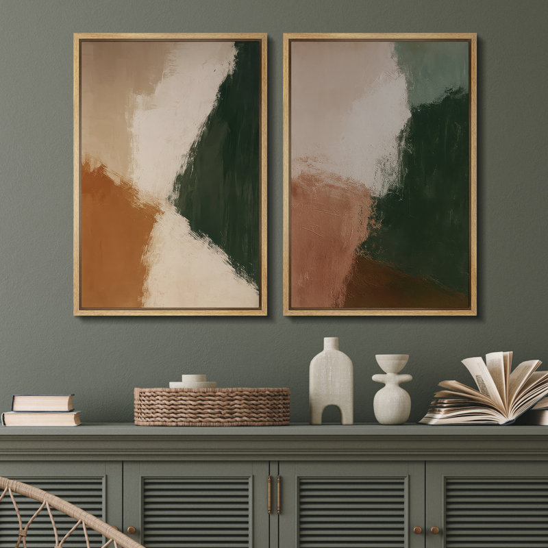 «Earth Tone Abstract Color Shapes Duo Contemporary Modern Design», reproduction d'art sur toile encadrée 2 pièces