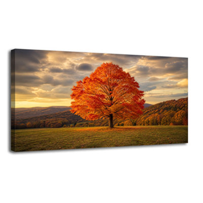 Toile, art d'automne, feuilles d'oranges, montagne, décoration murale pour le salon, la salle de bain, la chambre, le bureau, H 20 po x l 40 po, prêt à accrocher
