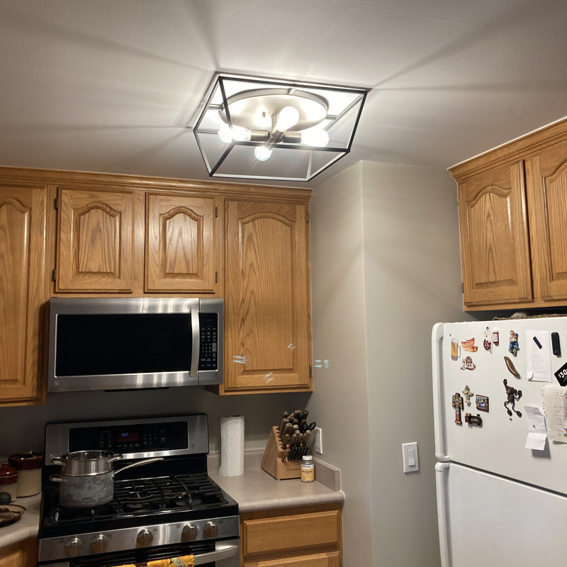 Fulton  Four Light 18" Caged Geometric Flush Mount Light, Aged Zinc