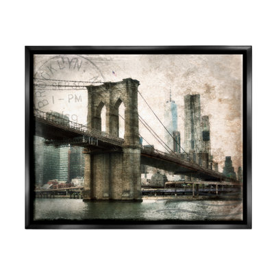 «Vintage Brooklyn Bridge», reproduction encadrée sur toile par Rhonda Addison