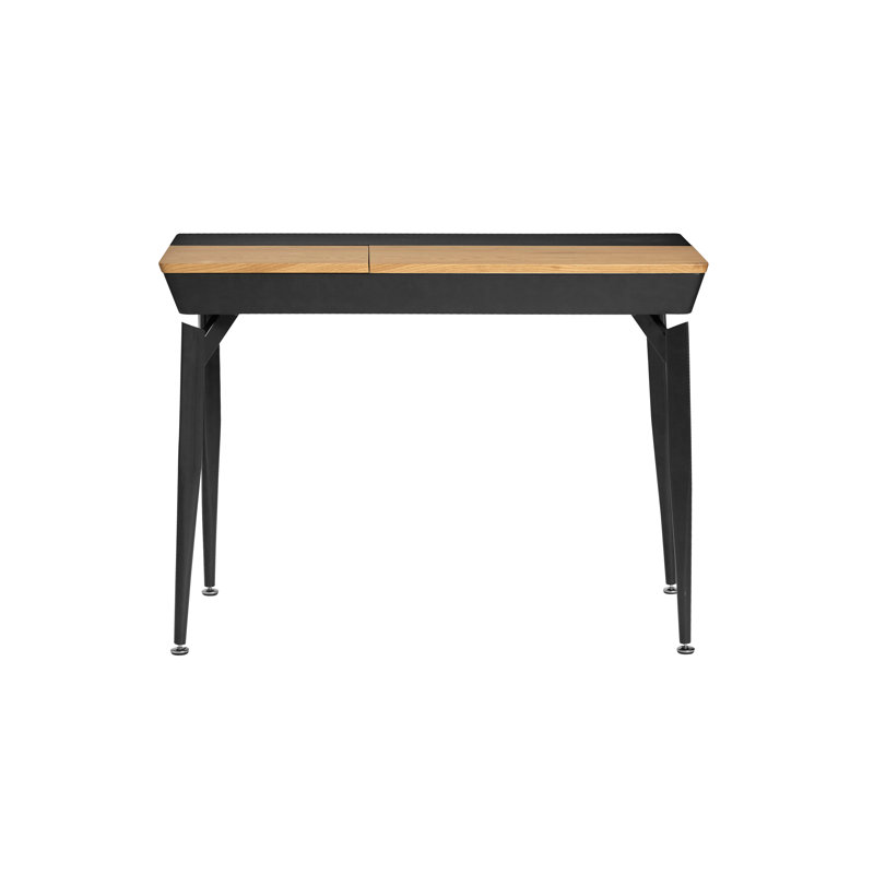 Megerle Solid Wood Base Writing Desk, Black, Brown/Black