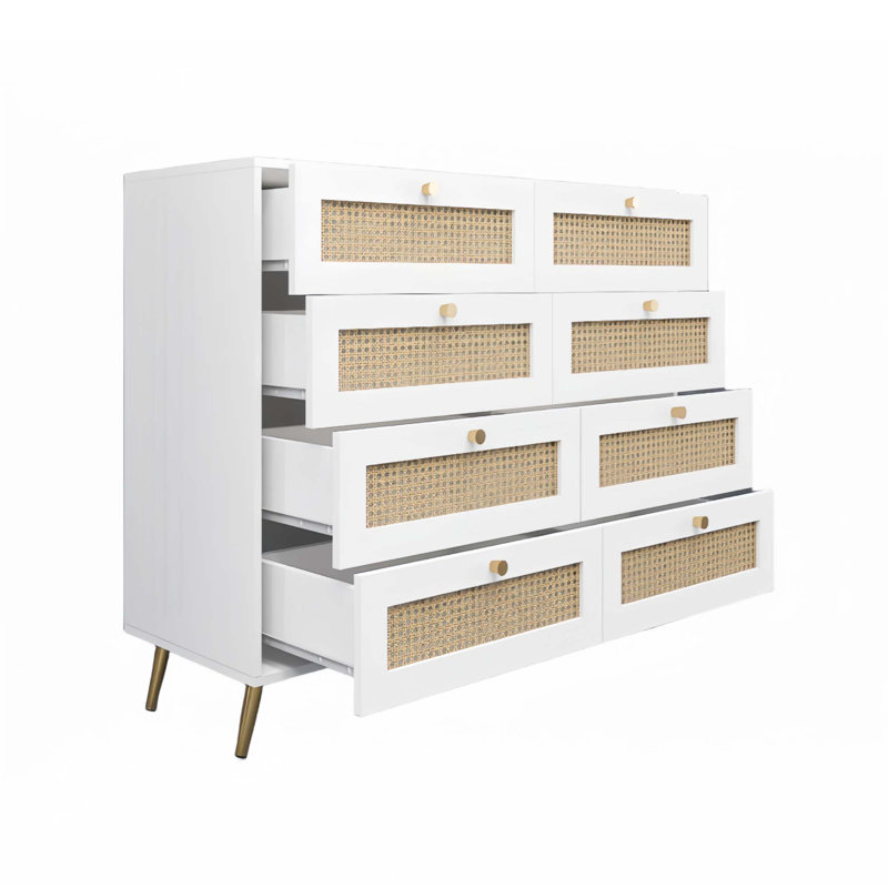 Commode 8 tiroirs avec tiroir en rotin 8 tiroirs