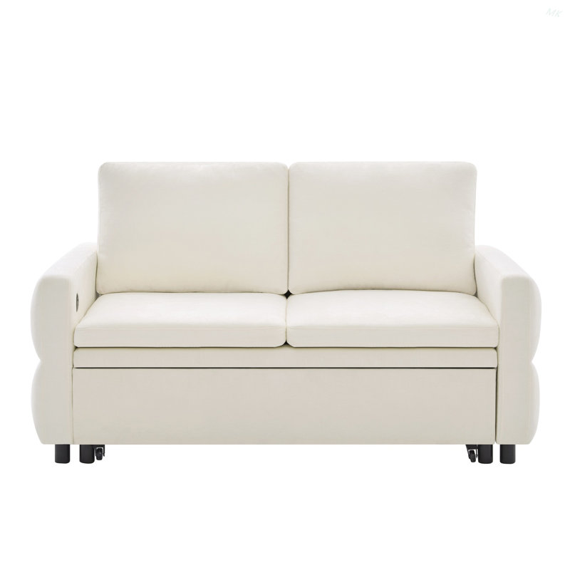 Canapé-lit convertible avec canapé-lit de 62,75 po avec dossier réglable et ports USB pour le salon, Beige