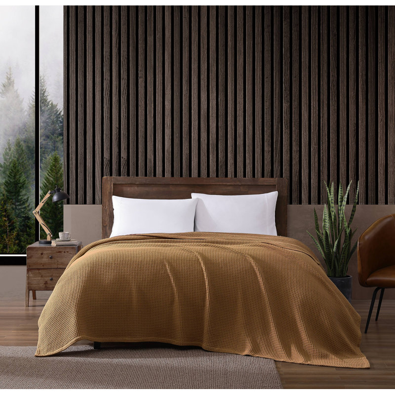 Full Brown Cotton Knitted Reversible Blanket Set