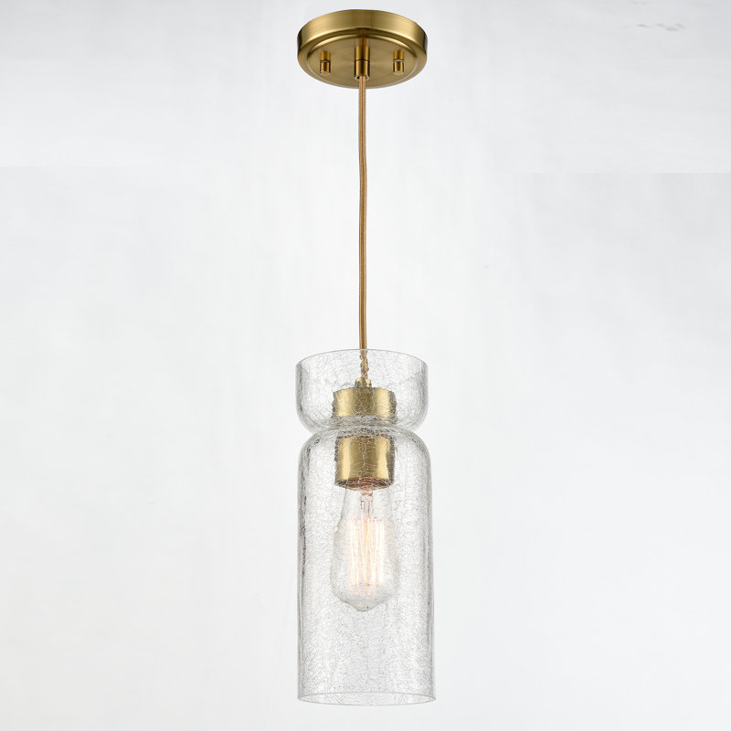 Modern mini Cracked Glass Cylinder Pendant Light Fixture Gold Kitchen Light
