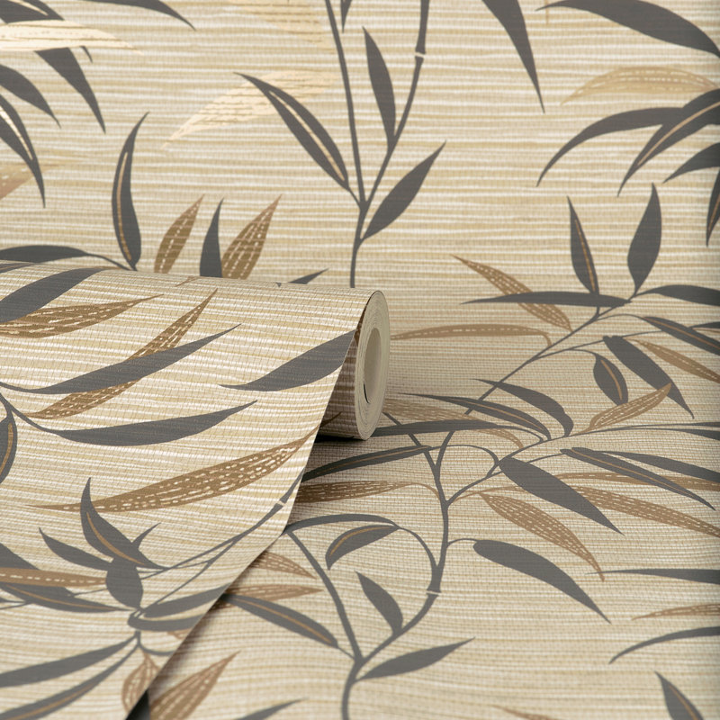 Papier peint feuille neutre Aluta, Naturel