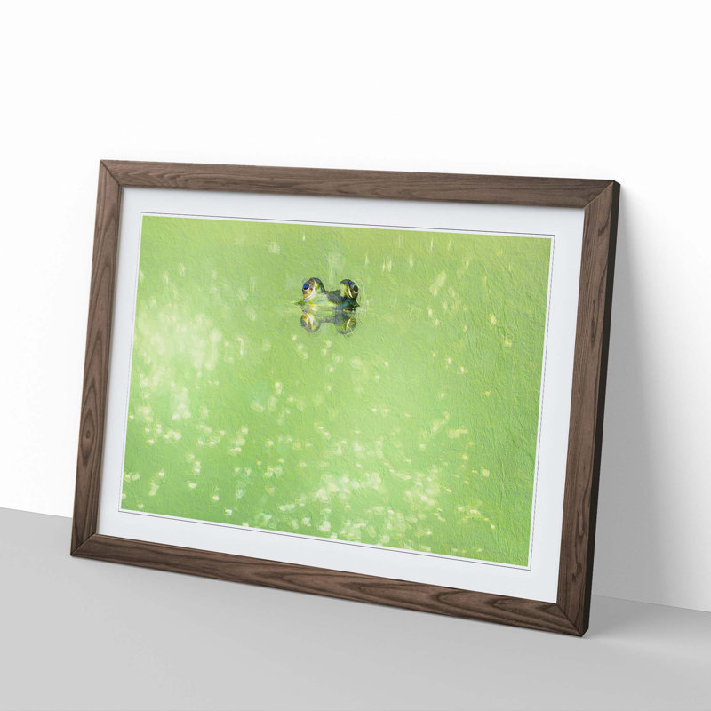 Peeping Green Frog - Picture Frame Painting Print, Walnut Framed, 36cm H x 48cm W x 2cm D