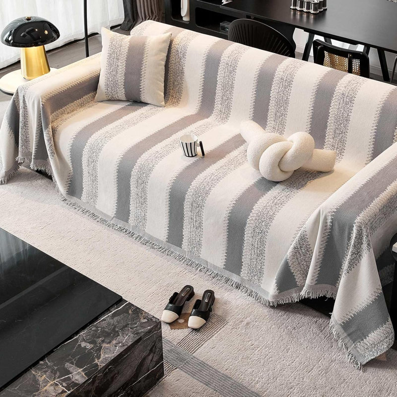 Housse de canapé en chenille -, H 70 po x l 133 po, Gris chenille