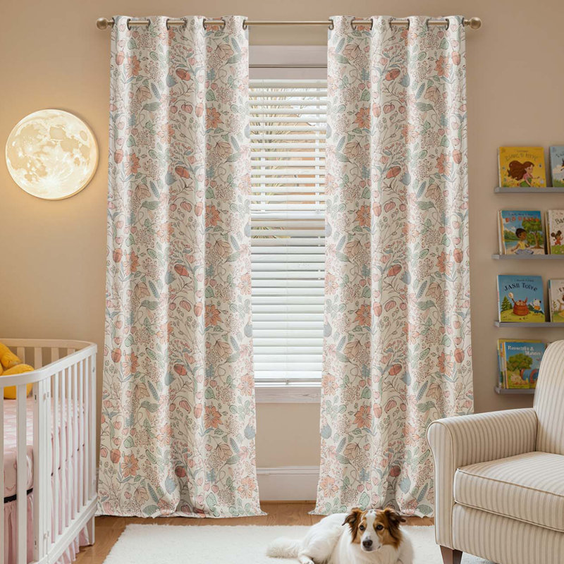 Blackout Kids Curtains Floral Curtains for Girl Room Grommet Top Curtain Pair, 52" W x 84" L, Pink