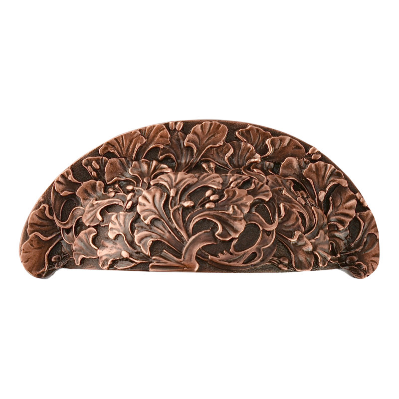 Poignée coquille 3" center to central Floral, Cuivre antique