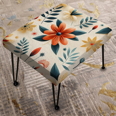 Green And Orange Vintage Eclectic Blooms Collage - Eclectic Rectangle Ottoman