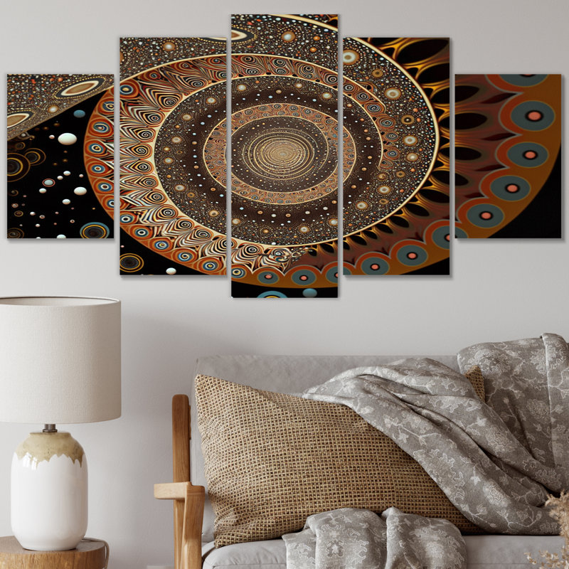 «Vintage Fractal Spiral In Retro Terracotta - Abstract Spirals, reproduction d'art sur toile - 5 panneaux