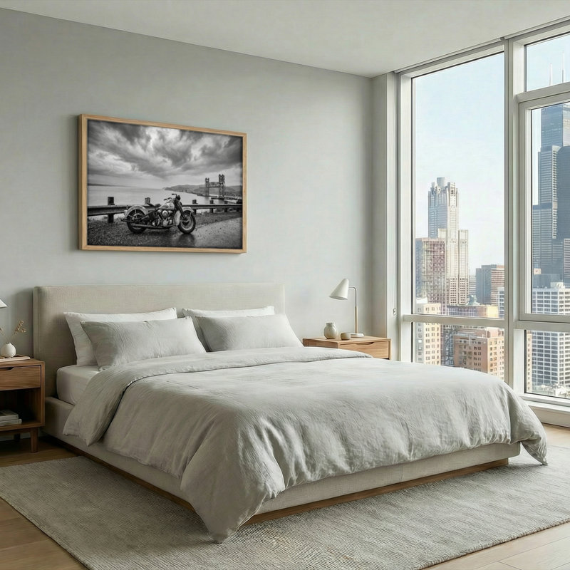 Ensemble de 1 tableau sur toile représentant un pont de moto, 28"H x 40"W, Natural