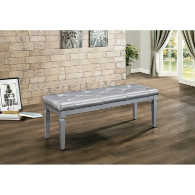 Silver Faux Leather Bench With Foam Cushion For Bedroom Decoration Cushioning Base