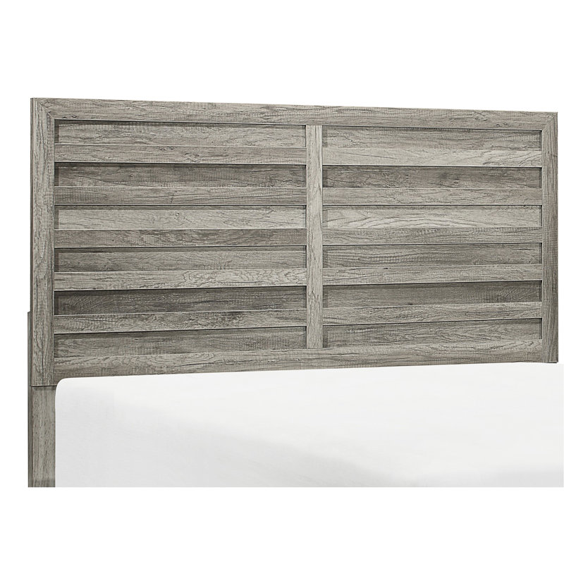 Lit pour grand lit rustique gris vieilli avec tête de lit et rails en bois et composants d'ingénierie, lit gris, Gris
