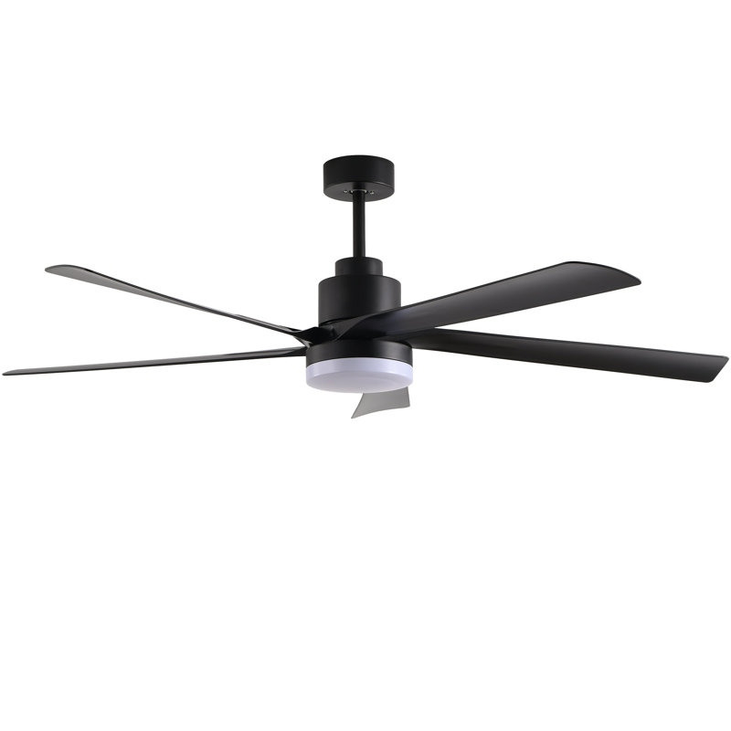 Ventilateur de plafond noir 65 pouces avec lumière, ventilateur à 5 pales à DEL à intensité variable avec télécommande, conception moderne et silencieuse pour le salon et la chambre à coucher (silencieux / 6 vitesses / réversible / moteur à courant continu)