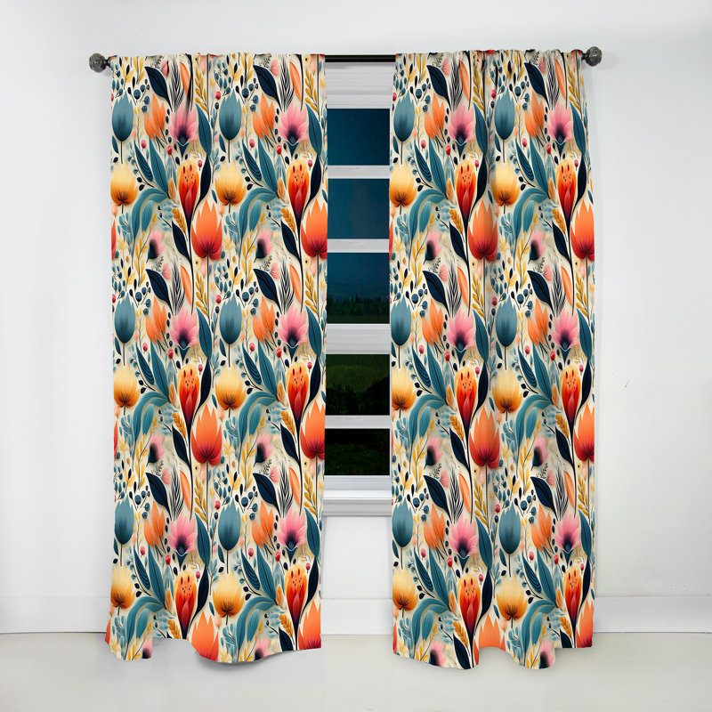 Composition de fleurs de couleur pastel botanique - Rideau floral - Velours obscurcissant - 1 panneau, L 52 po x L 84 po