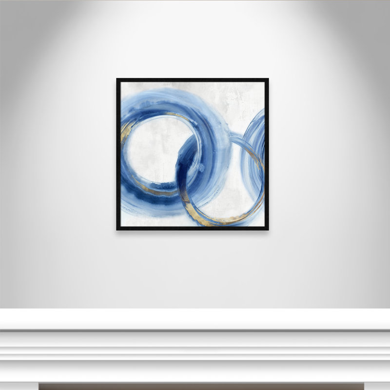 «Blue Cosmic Cascade II» par Emma Peal, H 27,5 po x l 27,5 po x P 0,75 po, Pas de tapis, Papier avec cadre simple noir