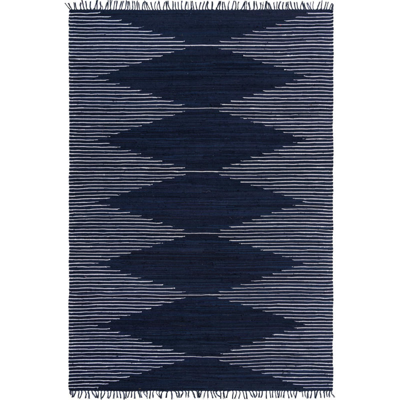 Tapis bleu en coton tressé à la main Gwin, Rectangle 10 pi x 14 pi