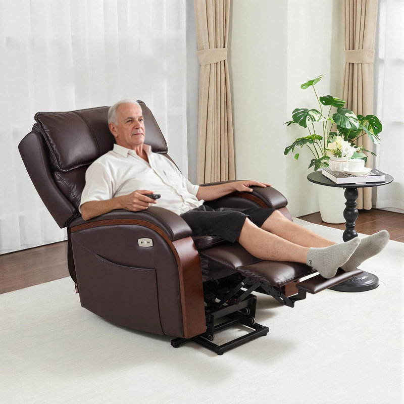 Fauteuil inclinable électrique Yreka, Simili cuir brun foncé