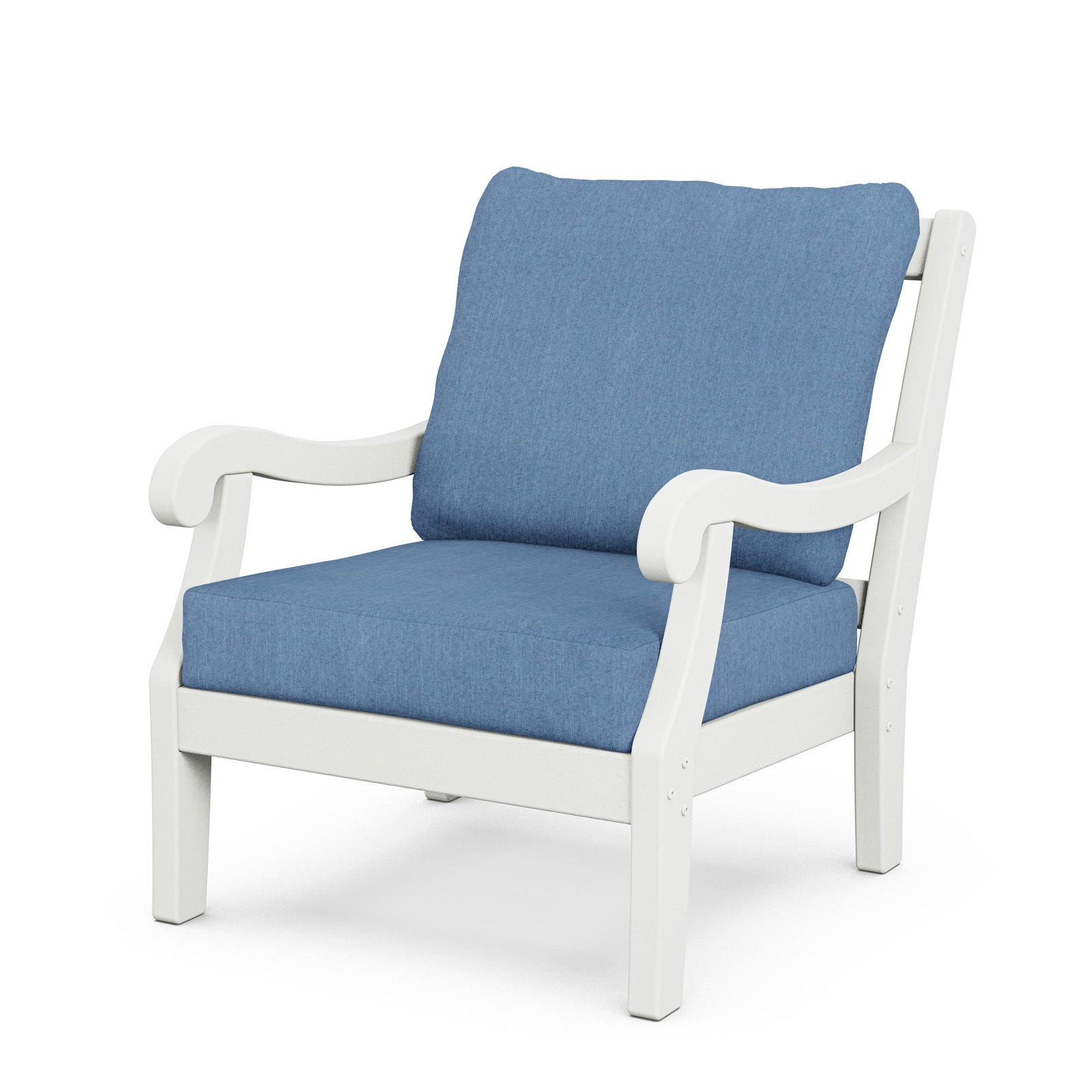 POLYWOOD® Verlyn 4-Person Patio Seating Group, Sky Blue Cushion/White Frame