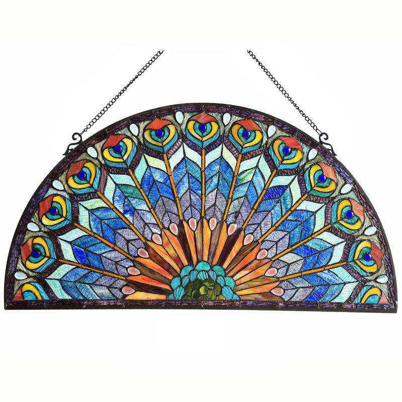 Panneau de vitrail en plumes de style Tiffany World Menagerie REGAL EUDORA 35 po x 18 po