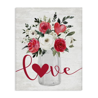 «Red Love Bouquet», art mural sur toile par lettré et doublé