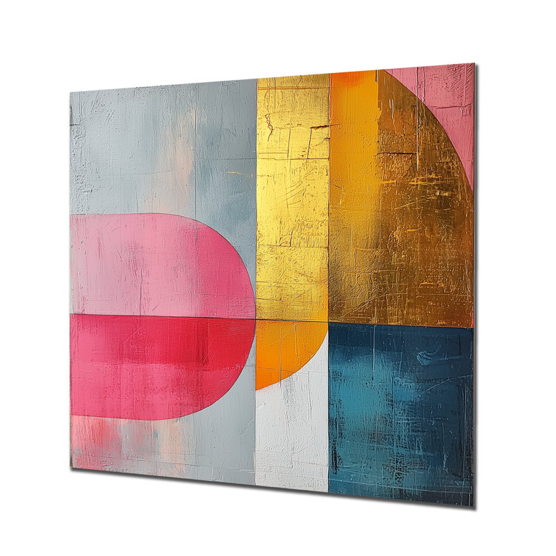 Motif géométrique abstrait géométrique doré rose et gris géométrique II, H 29,5 po x l 29,5 po