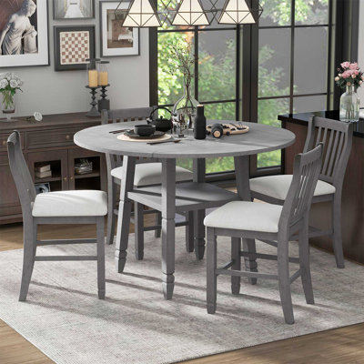 5-Piece Counter Height Dining Table Set In 2 Table Sizes With 4 Folding Leaves And 4 Upholstered Chairs For Dining Room -  Alcott HillÂ®, EA7BA9E3C5634695BBA9EEDDFC81F444