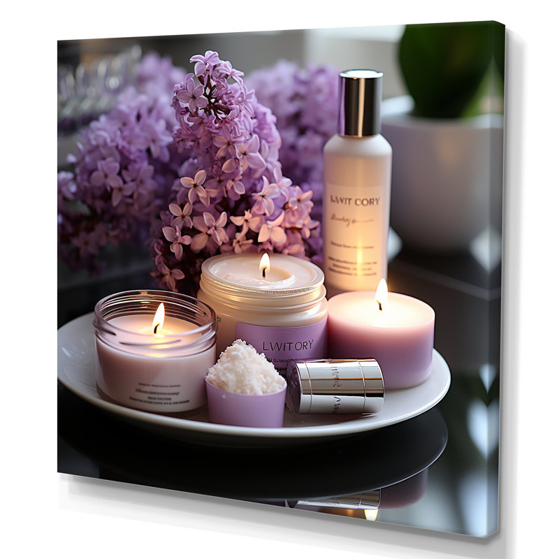 Lilas fleurissant, articles de toilette - art mural, H 16 po x l 16 po x P 1 po