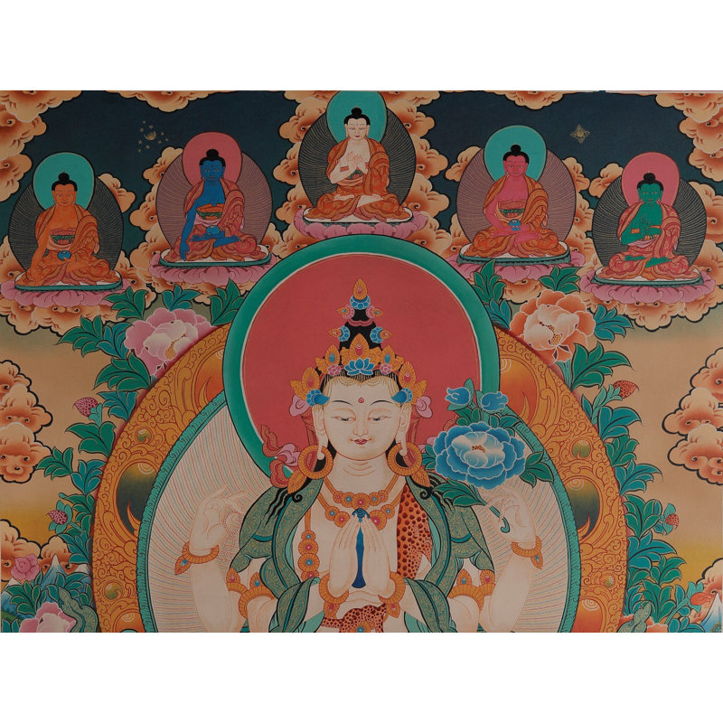 Tibetan Buddhist Deity - Chenrezig (Brocadeless Thangka)
