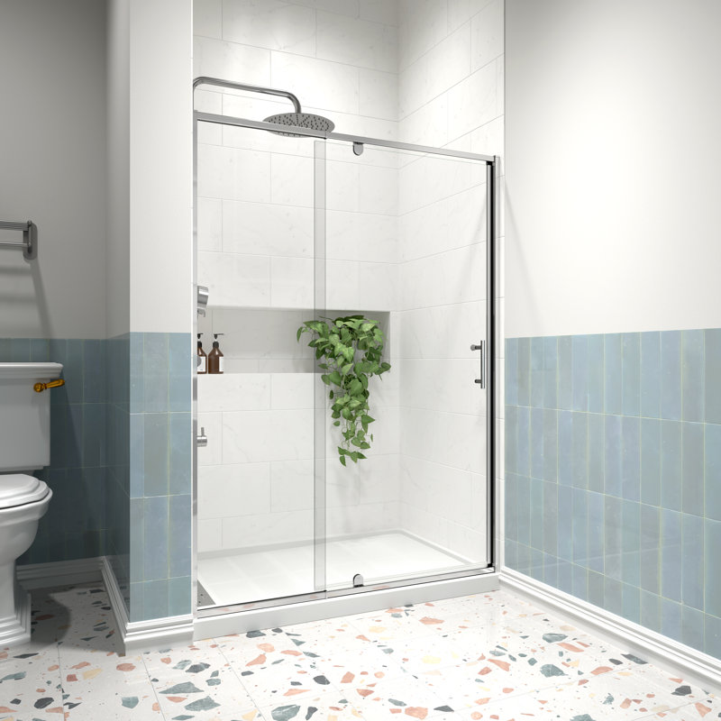 32-36 in. W x 72 in. H Framed Pivot Shower Door with 1/4 in. (6mm) Tempered Clear Glass, Chrome