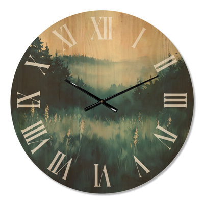 Foggy Blue Pine Grove - Forest Oversized Wall Clock, Printed on Wood
