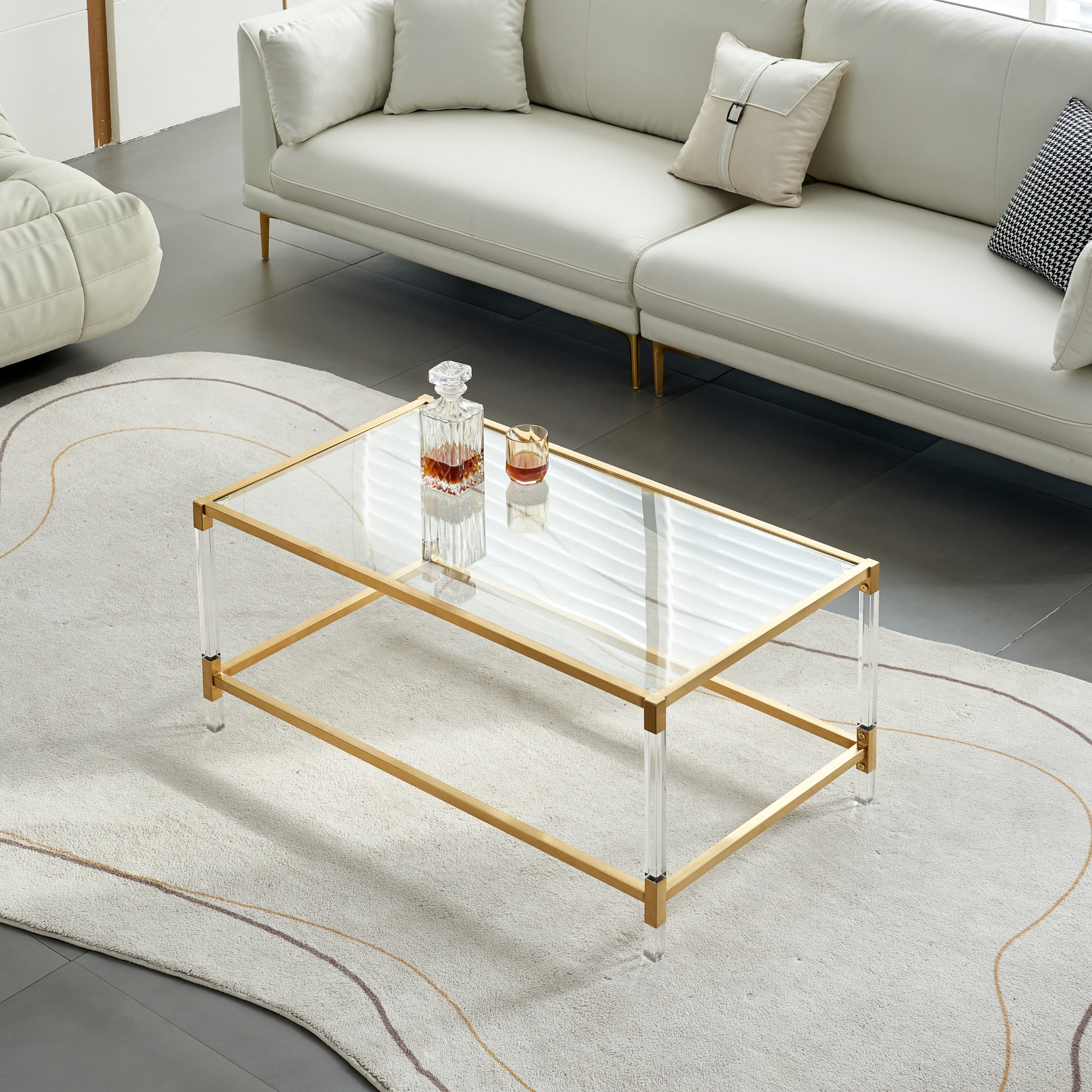 Everly Quinn Rectangle Acrylic Stainless Steel Coffee Table - Wayfair ...