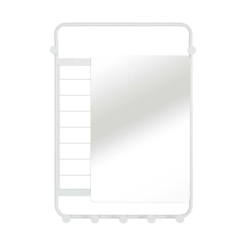 Furness Flat Vanity Mirror with Hooks, White