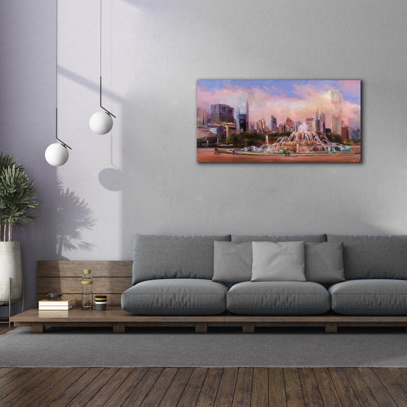 Toile épique Graffiti «Buckingham Fountain Chicago» par Marilyn Hageman, 60 po x 30 po, H 30 po x l 60 po x P 1,5 po
