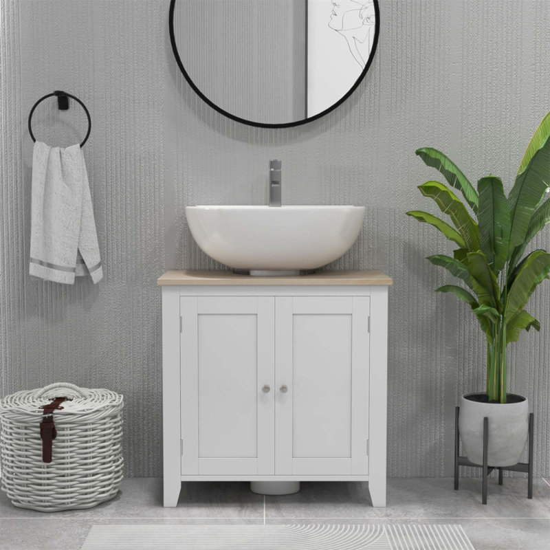 Meuble-lavabo de salle de bain avec tablette en U et tablette réglable Kleankin