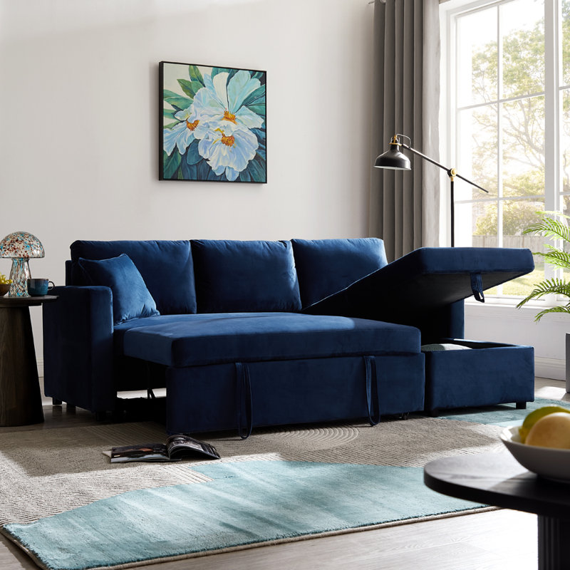Tannum 3 Seater Velvet Sofa Bed, Blue