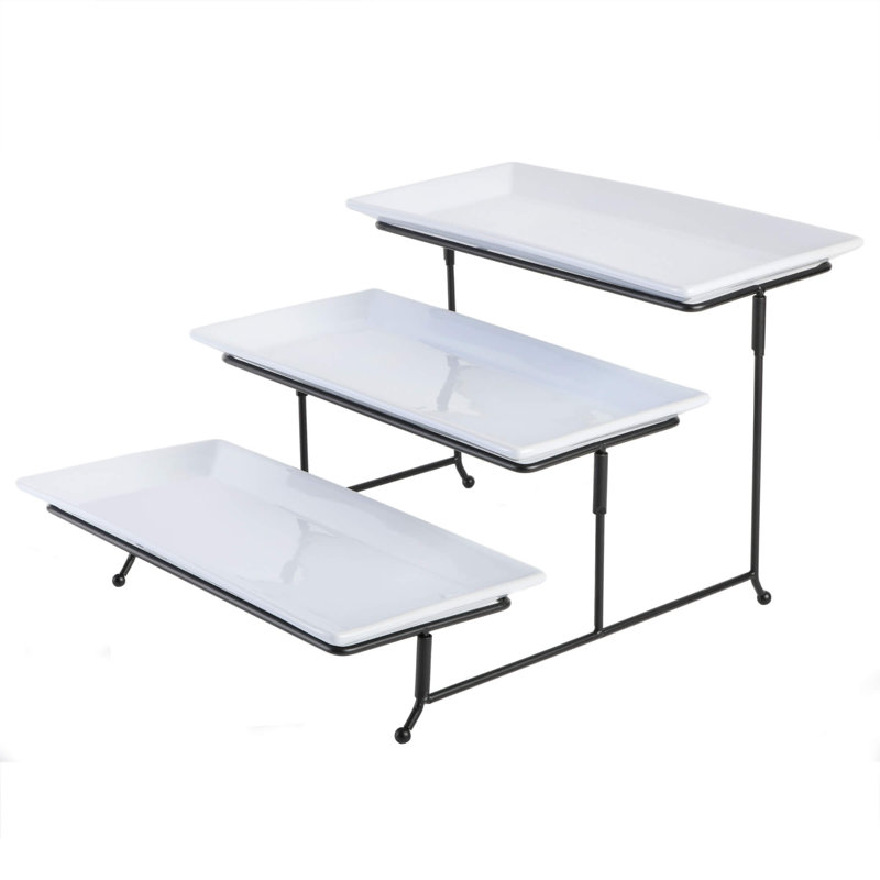 Ensemble de service de 3 assiettes grasses Gibson Elite avec support en métal, blanc