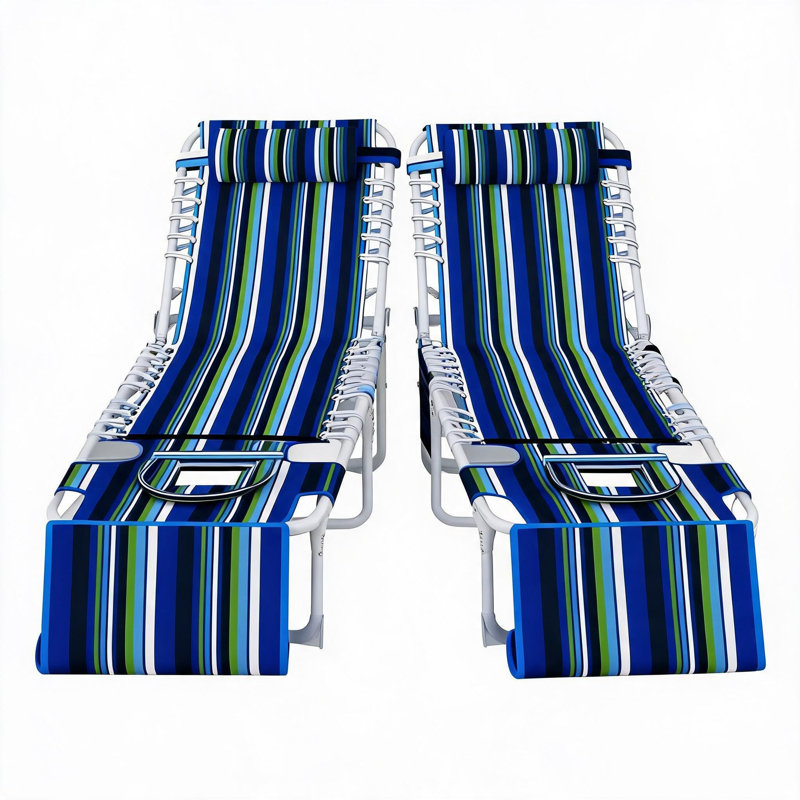 Ensemble de 2 chaises longues de bronzage pliables avec trou pour le visage et table d'appoint pliable, méridienne inclinable en acier à 5 positions pouvant accueillir 330 lb pour le camping de la piscine sur la plage