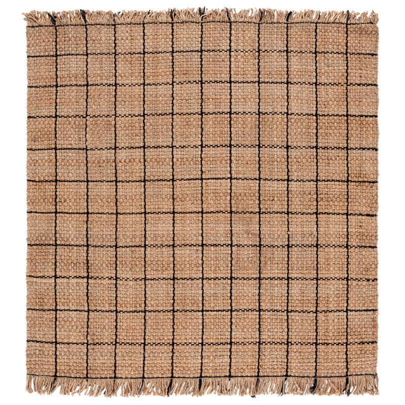 Tapis géométrique en jute tissé à la main, Carré 6 pi