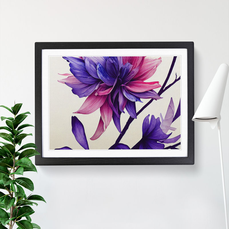 Creative Watercolour Flowers - Single Picture Frame Print, Black, 46cm H x 64cm W x 2cm D