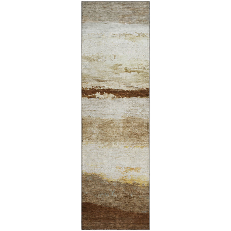 Premium Machine Washable Mayfield Striped Rug, 2'3" x 7'6" Runner, Brown