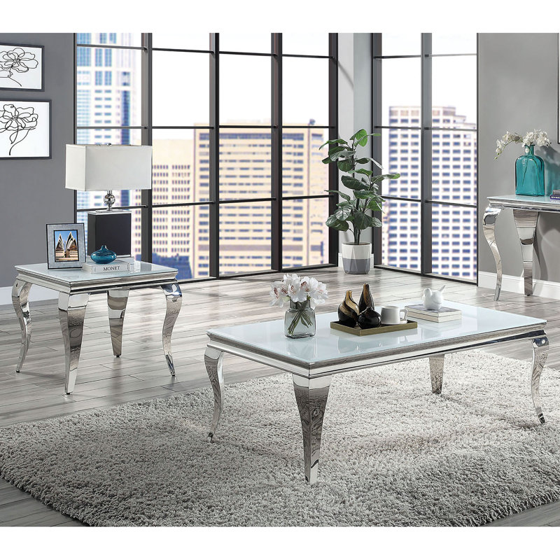 Mehseti Coffee Table Set, White, 2 Pcs: Coffee Table, End Table