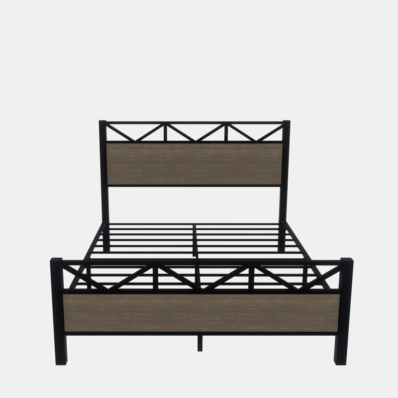Industrial Style Full Size Brown Bed Frame, Metal Structure With Side Rails And Legs, Headboard , Easy Setup Minimal Effort Middle Support, Effortless Assembly At Home