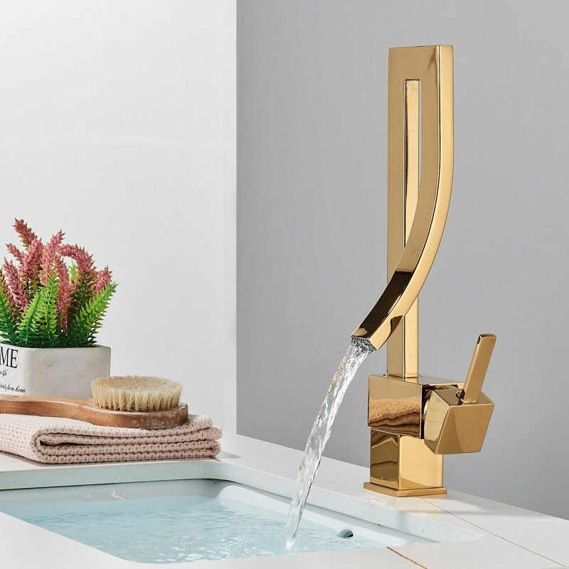 Robinet de salle de bain monocommande à fixation sur le comptoir, Doré