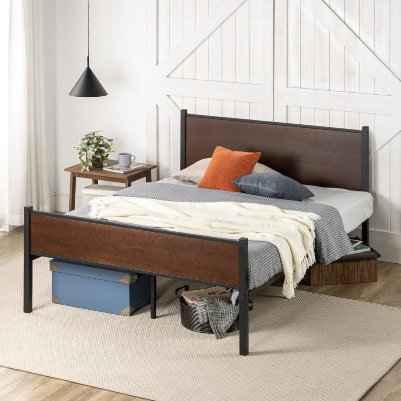 Structure de lit plateforme en rayonne de bambou et métal 35 pouces Zinus Tucker, Double