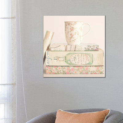 Pastel Books And Tea by Caroline Mint - Wrapped Canvas Painting