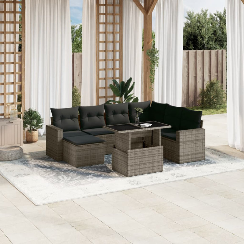 Ensemble de canapé de jardin Vidaxl gris, PE grand rotin gris foncé